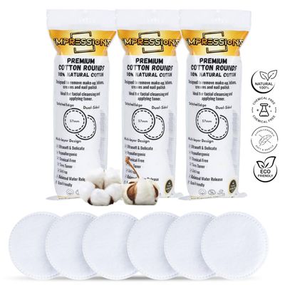 ImpressionZ Premium Cotton Rounds for Face (300 Count) - 100% Pure Natural Cotton Pads, Hypoallergenic, Lint-Free Makeup Remover, Toner &amp; Cream Applicator for Sensitive Skin