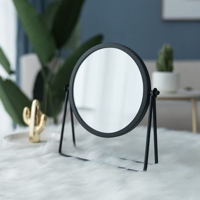 LONGSHENG - SINCE 2001 - Makeup Mirror Single Sided Vanity Mirror Vintage Metal Cosmetic Mirror Round Beauty Mirror Make Up Mirror 6.49 inch for Dresser Vanity Table Desk - Black