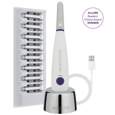 Michael Todd Beauty - Sonicsmooth - SONIC Technology Dermaplaning Tool - 2 in 1 Womens Facial Exfoliation &amp; Peach Fuzz Hair Removal System with 8 Weeks of Safety Edges