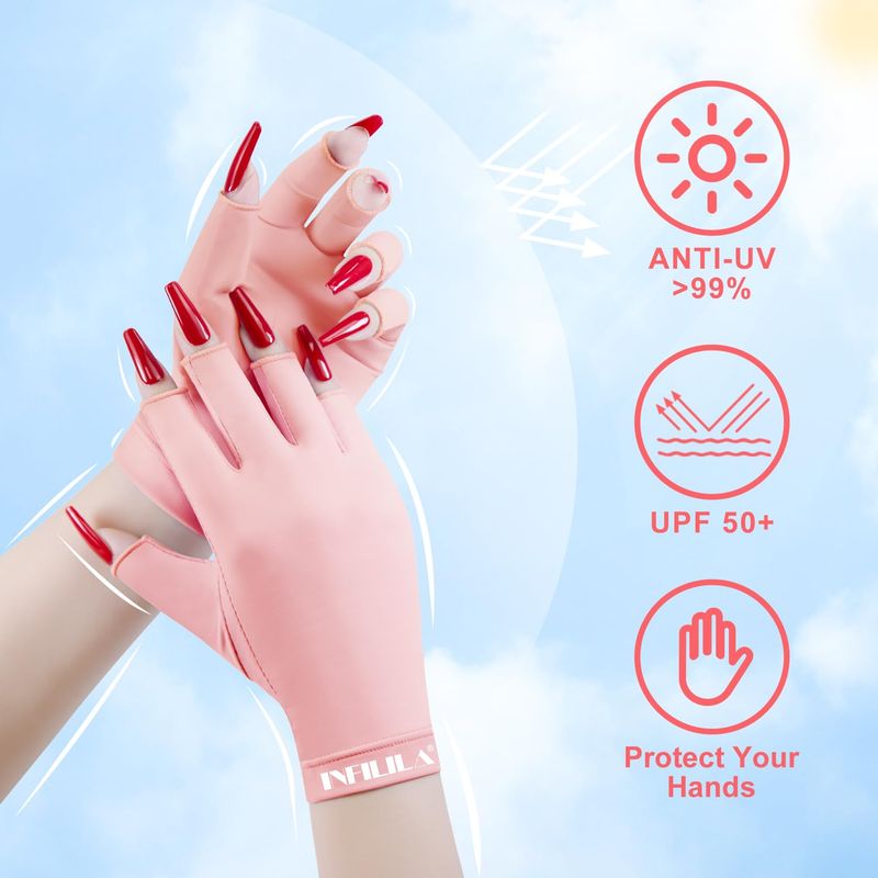 NXJ INFILILA UV Gloves for Nails, Anti UV Light Gloves for Gel Nails, Professional UPF 99+ UV Protection Gloves for Gel Manicure Skin Care Fingerless Gloves for Protecting Hands from UV Nail Lamp