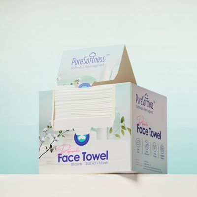 PureSoftness Luxuriously Soft Disposable Face Towel, 100% Cotton, Extra Large 12&quot; x 10&quot; Ultra Soft Dry Wipe for Face Wash, Makeup Remover, Bio-Based Towelette for Sensitive Skin 80 Count (1 Pack)