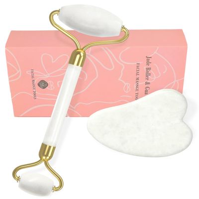 YLTNEUQER Gua Sha Facial Massage Tool &amp; Jade Roller Set, Facial Massager for Face, Neck, Back, Arms, Legs, Eye,SPA Gifts for Women Gua Sha Facial Massager Reduce Puffiness and Improve Wrinkles