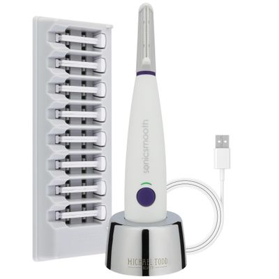 Michael Todd Beauty - Sonicsmooth - SONIC Technology Dermaplaning Tool - 2 in 1 Womens Facial Exfoliation &amp; Peach Fuzz Hair Removal System with 8 Weeks of Safety Edges