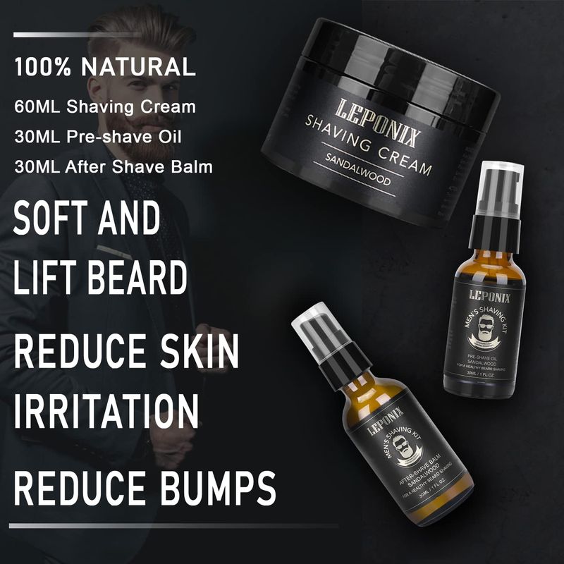 Shaving Kit for Men-Includes Straight Edge Razor Kit, Sandalwood Shaving Soap, Shaving Cream, Mens After Shave Balm, Pre-Shave Oil,Shaving Brush and Bowl, Gift Set Stocking Stuffers (Sandalwood)