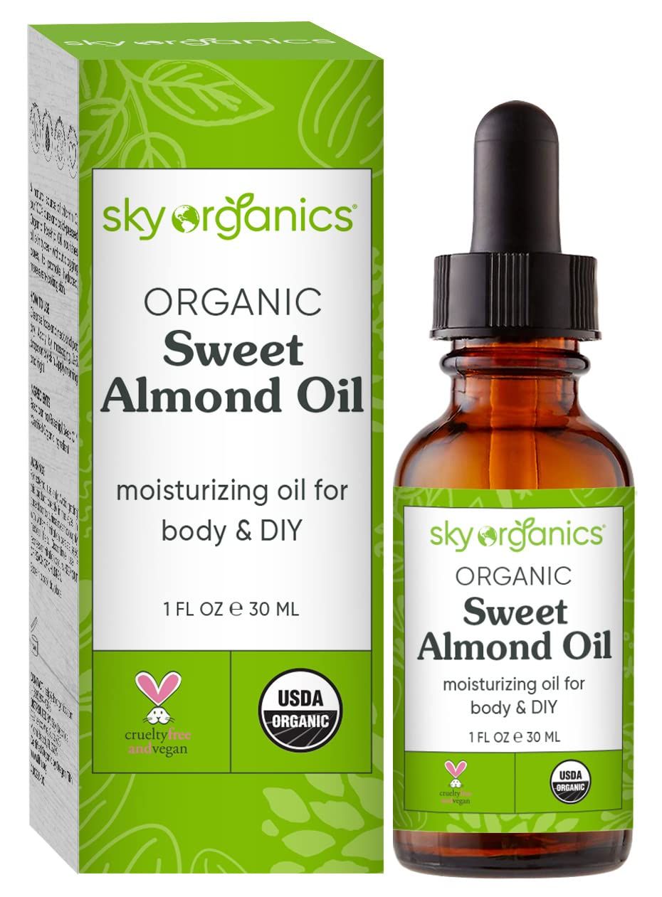 Sky Organics Organic Sweet Almond Oil, Soft &amp; Soothe Body Oil for Skin Soothing, Moisture and Softness, For Rough, Dry &amp; Sensitive Skin, 100% Pure Hexane-Free Vegan &amp; Cruelty Free Body Care, 1 fl. Oz