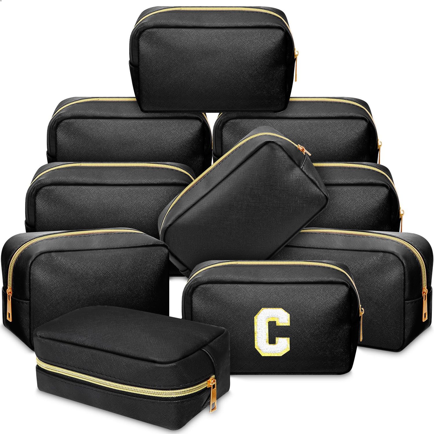Sweetude 10 Pcs Preppy Makeup Bag Bulk Cosmetic Bag Valentine&#39;s Day Gift Return Gifts for Women DIY Toiletry Bag Birthday Gift PU Leather Skincare Pouch Small Makeup Bag(Black)