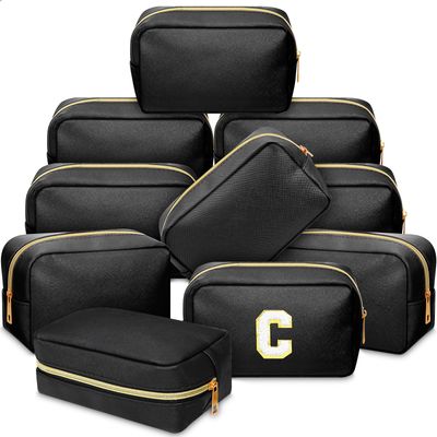 Sweetude 10 Pcs Preppy Makeup Bag Bulk Cosmetic Bag Valentine&#39;s Day Gift Return Gifts for Women DIY Toiletry Bag Birthday Gift PU Leather Skincare Pouch Small Makeup Bag(Black)