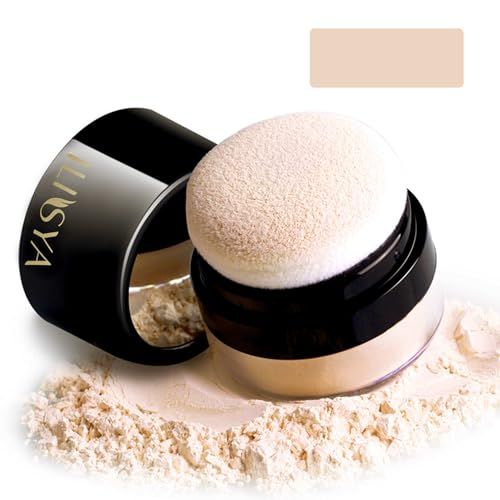 Setting Powder Lightweight Loose Powder Finishing Powder Long-Lasting Face Powder Waterproof with Soft Mushroom Powder Puff &amp; Mirror, Matte Finish,0.28 Oz (Light Apricot/Translucent)