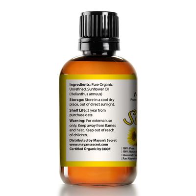 Mayan's Secret SUNFLOWER SEED OIL - 4oz size | All Natural Cold Pressed USDA Certified Organic - High Linoleic | Best for Acne Prone Oily Skin and Face | Daily or Nighttime Regimen