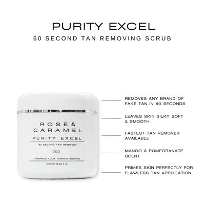 Rose &amp; Caramel Purity Excel 60 Second Miracle Express Self Tan Remover Exfoliating Tan Eraser 440g fake tan remover, body scrub express tan eraser