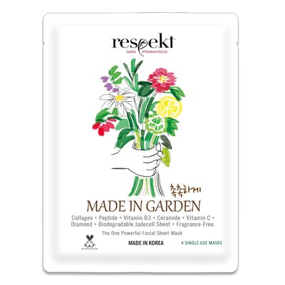 RESPEKT Facial Sheet Mask for Pore Tightening, Collagen Boost, Dark Spots, Moisturizing, Wrinkles: Collagen, Peptide, Hyaluronic Acid, Diamond Powder, Niacinamide, Biodegradable Sheet, 1 Sheet