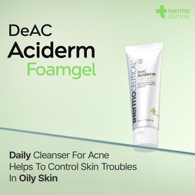 tHermoCEUTICAL DeAC Aciderm Foamgel - Acne Face Wash for Oily &amp; Acne-Prone Skin, Acne Control Exfoliating Cleanser for Excess Oil and Sebum, Natural Breakout Clearing Foam, 3.38 fl.oz