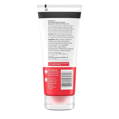 Neutrogena Ultra Gentle Body Gel Hydrator with Pro-Vitamin B5 &amp; Niacinamide Designed for Acne-Prone &amp; Oily Skin, Body Gel Cream Moisturizes Without Clogging Pores, Fragrance-Free, 7.0 oz