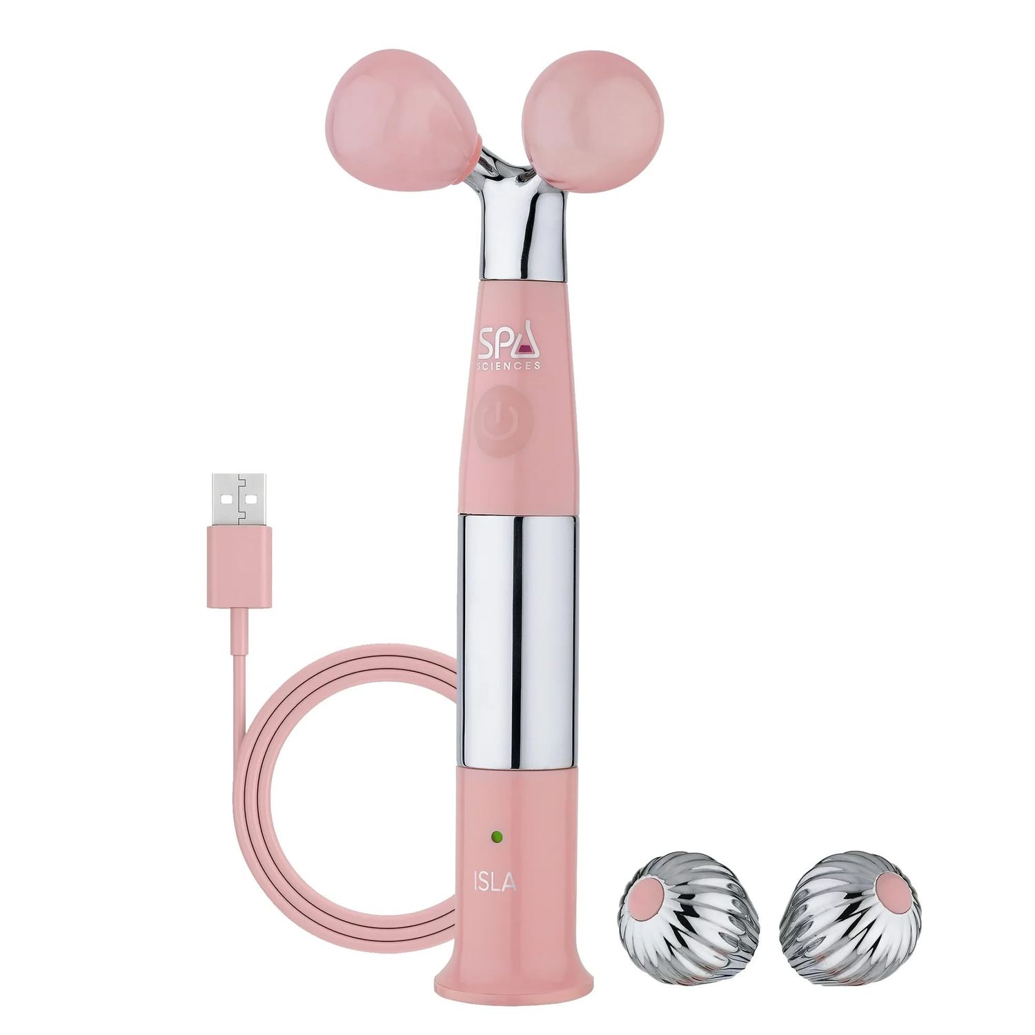 Spa Sciences ISLA Ice + Heat Contouring Roller (Face, Neck, and Dcolletage) - Including Steel + Bonus Genuine Rose Quartz Globes