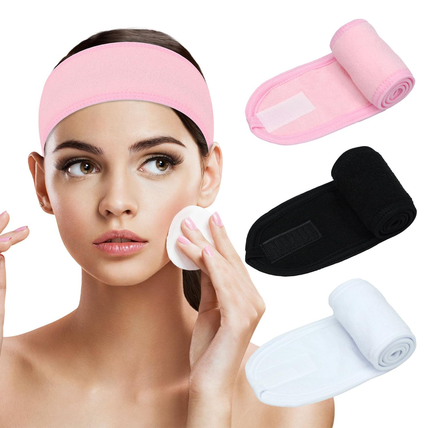 Mevodeata Adjustable Terry Cloth Facial Spa Headband for Women - Perfect Hair Band for Washing Face, Shower, Facial Mask, and Skincare - Non-Slip, Stretchable, 3 Pack - Ideal for Makeup and Hair Wrap
