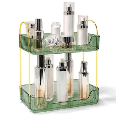 TENDER EPOCH Bathroom Counter Organizer Countertop Storage Skincare Countertop Makeup Organizer Cosmetics Skincare Organizers Holder for Perfume-Green-Golden Pole