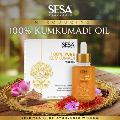 SESA Kumkumadi Face Oil for Radiant& Glowing Skin Made with 100% Pure Kumkumadi Tailam Repairs Dull & Damaged Skin Provides Deep Moisturization Suitable for all Skin Types, 30ml or 1 Oz