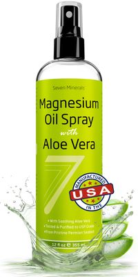 Seven Minerals, Magnesium Oil Spray with Aloe Vera - Less Itchy - Use as Magnesium Spray Deodorant - Made in USA - Get Healthy Hair &amp; Skin and Sleep Better - Free eBook Included (Big 12 oz)