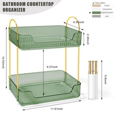 TENDER EPOCH Bathroom Counter Organizer Countertop Storage Skincare Countertop Makeup Organizer Cosmetics Skincare Organizers Holder for Perfume-Green-Golden Pole