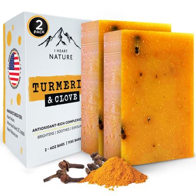 Organic Turmeric Soap for Dark Spots &amp; Acne with Clove Bud Soap (2 Packs) - Brightening Face &amp; Body Bar - Rich, Creamy Lather for Natural Skin Glow - Spicy Clove Aromatherapy