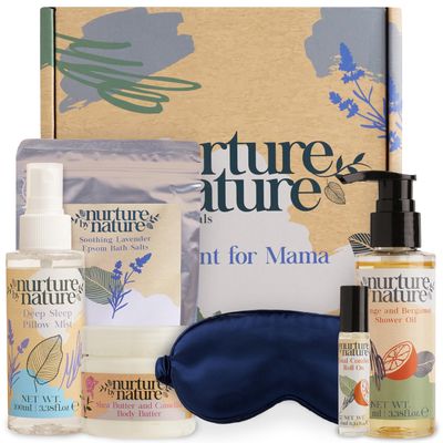 Nurture by Nature Moment for Mama Spa Gift Set - 6-Piece Relaxation Kit for Moms, Includes Lavender Pillow Mist, Body Butter, Shower Oil, Essential Oil Roll-On - Perfect Christmas Gift for New Moms