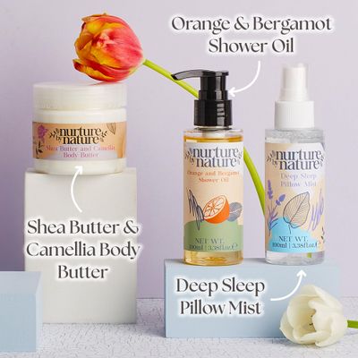 Nurture by Nature Moment for Mama Spa Gift Set - 6-Piece Relaxation Kit for Moms, Includes Lavender Pillow Mist, Body Butter, Shower Oil, Essential Oil Roll-On - Perfect Christmas Gift for New Moms