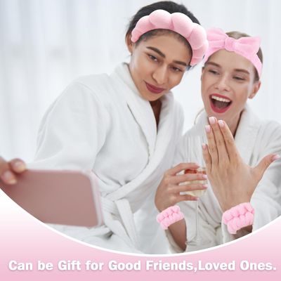 Zkptops 6Pcs Spa Headband for Washing Face Wristbands Set Women Bubble Skincare Makeup Sponge Terry Cloth Padded Puffy Headband Bow Tie Hairband Cute Non Slip Thick Hair Accessory Gifts(Pink)