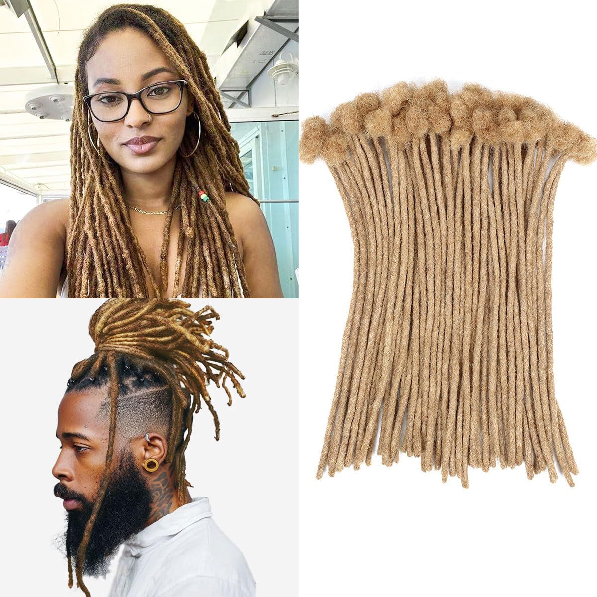 Vecago 12 inch 50 Strands Loc Extensions Human Hair, 0.4cm Width 100% Human Hair Dreadlock Extensions for Men/Women, Can be Dyed Soft Dreads Extensions,27#Brown