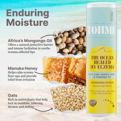 The Ocean Healed My Eczema Nourishing &amp; Hydrating Lip Balm - Naturally Soothing Lip Moisturizer for Eczema &amp; Dry Cracked Lips - Moisturizing Lip Care with Mongongo Oil &amp; Manuka Honey (.25 oz)