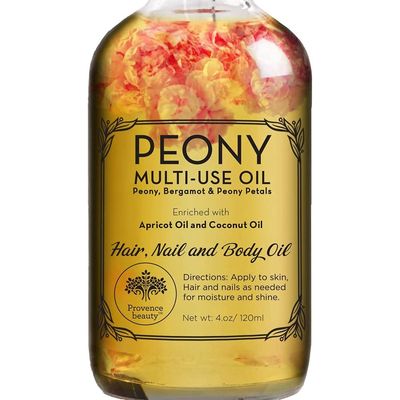 Peony Multi-Use Oil for Face, Body and Hair - Organic Blend of Apricot, Vitamin E and Sweet Almond Oil Moisturizer for Dry Skin, Scalp &amp; Nails - Rose Petals &amp; Bergamot Essential Oil - 4 Fl Oz