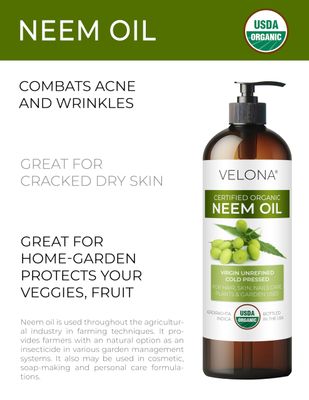 velona Neem Oil USDA Certified Organic - 8 fl oz | 100% Pure and Natural Carrier Oil | Virgin, Unrefined, Cold Pressed | Hair, Body and Skin Care | Use Today - Enjoy Results