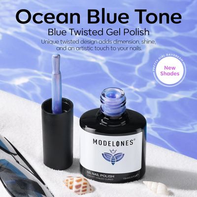 modelones Pearl Gel Nail Polish, 15 ML Shimmer Pearl White Blue Mermaid Nail Drawing Gel Polish Soak Off Uv Led Pearlescent Gel Polish Swirl Shell Thread Effect DIY Manicure Gift for Girls Women