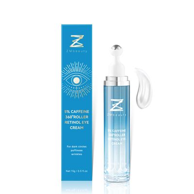 Under Eye Cream with 5% Caffeine, Dark Circles Under Eye Treatment with Retinol, Anti Aging Eye Serum with 360 Massage Roller for Eye Bags, Wrinkles and Puffiness, 0.5 fl. oz