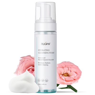 NUSPA 6.08 OZ Self Foaming Face Wash Spray Infused with Amino Acid, Smoothing Hydrating Bubble Facial Cleanser,Natural Gentle Deep Cleanser for Men Women All Skin Type