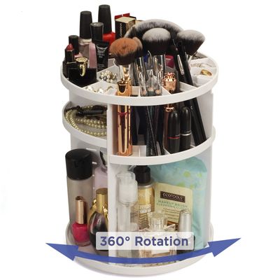 MobileVision Makeup Organizer Rotating Tabletop Cosmetic &amp; Toiletry Holder Adjustable Shelving for Brushes, lotions, perfumes, Nail Polish, Skin Care &amp; More, White