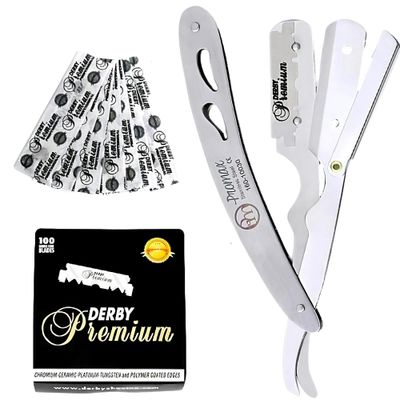 ProMax Steel Barber Razor - Professional Straight Edge Razor with 100 Derby Blades for Close, Clean Shaves - Ideal for Sensitive Skin