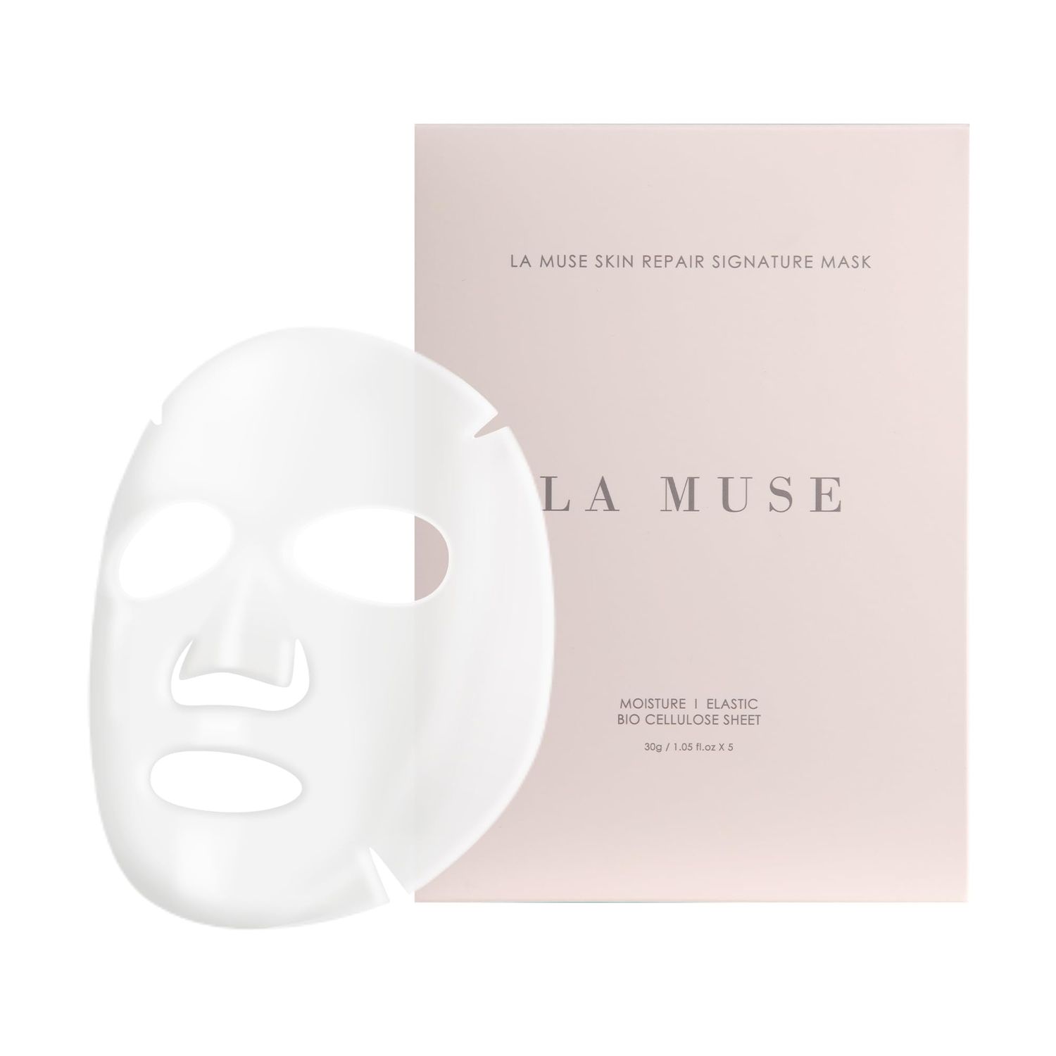 LA MUSE Skin Repair Signature Mask(1BOX / 5EA) - Bio-Cellulose, Deep Hydrating Sheet Mask | Skin Moisturizing, Firming, and Claming with Peptides &amp; Hyaluronic Acid | All Skin Types, Korean Skin Care