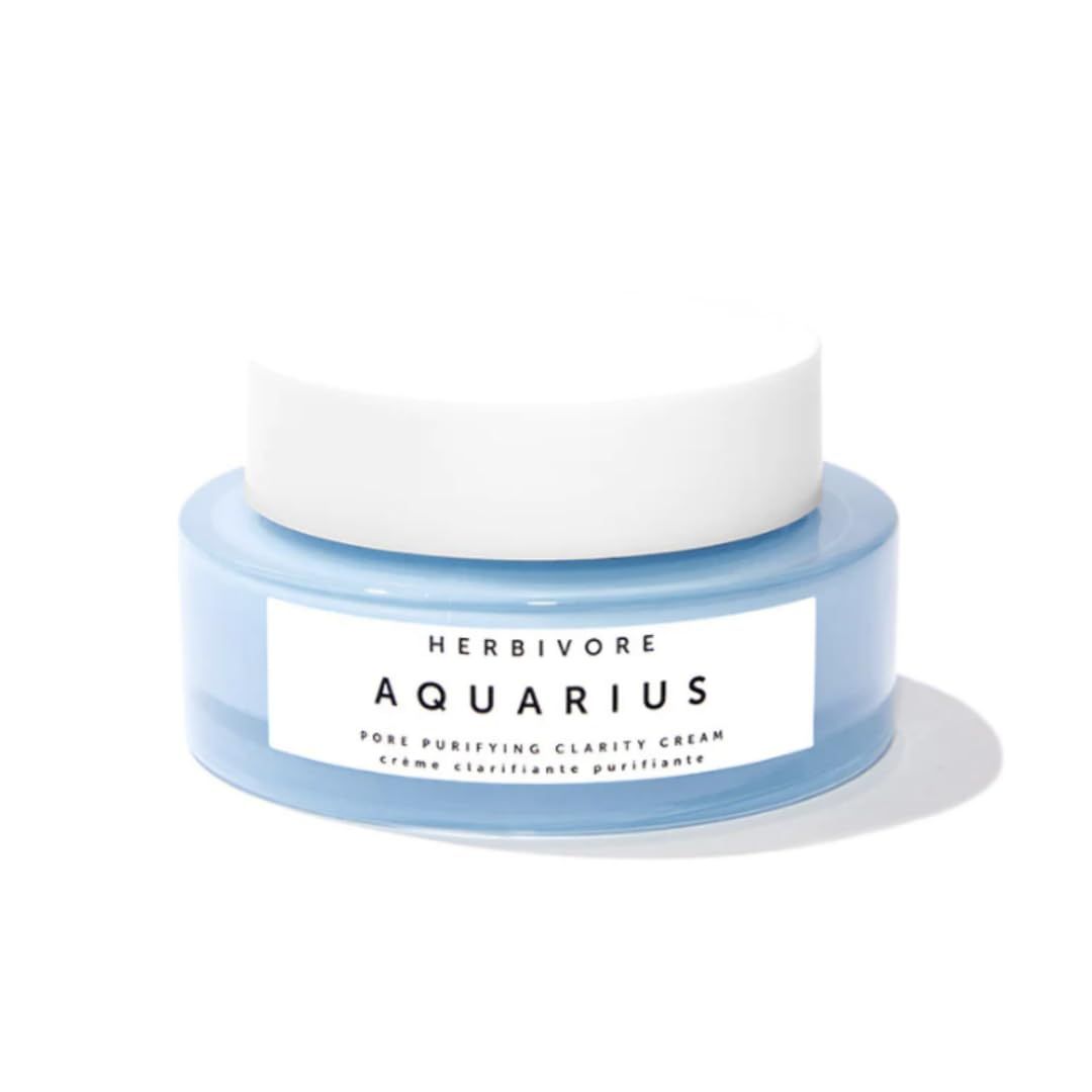 HERBIVORE Aquarius Pore Purifying Clarity Cream - Daily Moisturizer with BHA to Clean Pores &amp; Balance Oily Skin for a Soft, Matte Finish, Plant-based, Vegan, Cruelty-free, 50mL / 1.7 oz