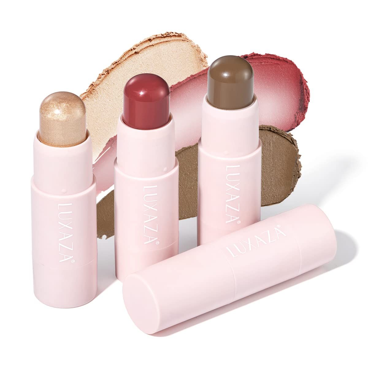 LUXAZA 3PCS Cream Blush Highlighter Bronzer Contour Stick, Face Make up Kit Sticks for Girls and Women #HCB3 Medium