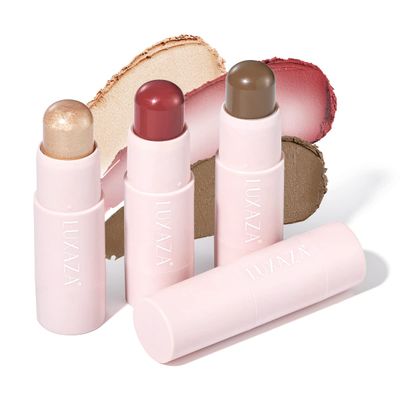 LUXAZA 3PCS Cream Blush Highlighter Bronzer Contour Stick, Face Make up Kit Sticks for Girls and Women #HCB3 Medium