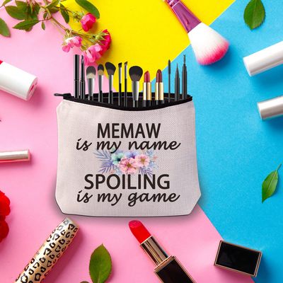 PWHAOO Grandma Memaw Gift Memaw Is My Name Spoiling Is My Game Best Memaw Ever Cosmetic Make Up Storage Bag Gift (Memaw Bag)