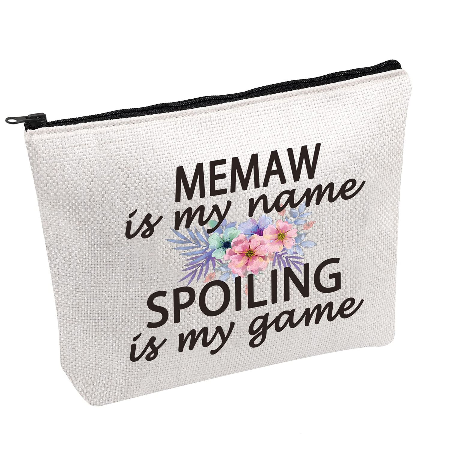 PWHAOO Grandma Memaw Gift Memaw Is My Name Spoiling Is My Game Best Memaw Ever Cosmetic Make Up Storage Bag Gift (Memaw Bag)