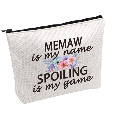 PWHAOO Grandma Memaw Gift Memaw Is My Name Spoiling Is My Game Best Memaw Ever Cosmetic Make Up Storage Bag Gift (Memaw Bag)