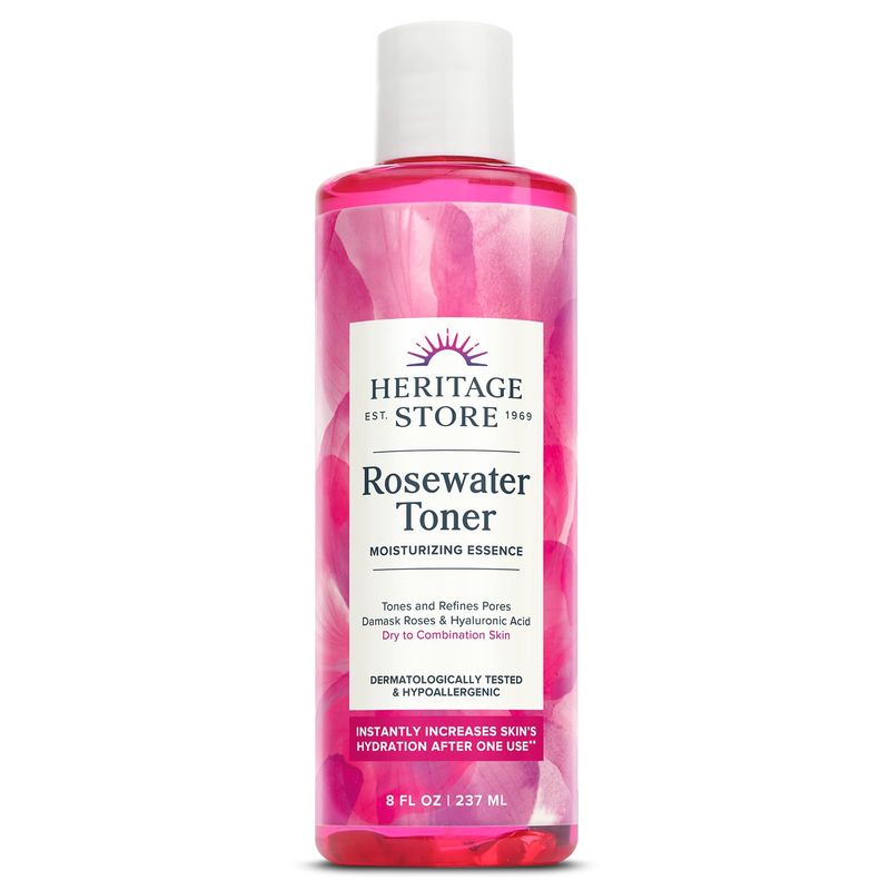 HERITAGE STORE Rosewater Facial Toner with Hyaluronic Acid, Dry to Combination Skin, Hydrating Toner Refines Pores, Minimizes Look of Fine Lines and Wrinkles, Hypoallergenic, Vegan, Cruelty Free, 8oz