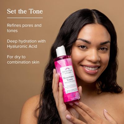 HERITAGE STORE Rosewater Facial Toner with Hyaluronic Acid, Dry to Combination Skin, Hydrating Toner Refines Pores, Minimizes Look of Fine Lines and Wrinkles, Hypoallergenic, Vegan, Cruelty Free, 8oz