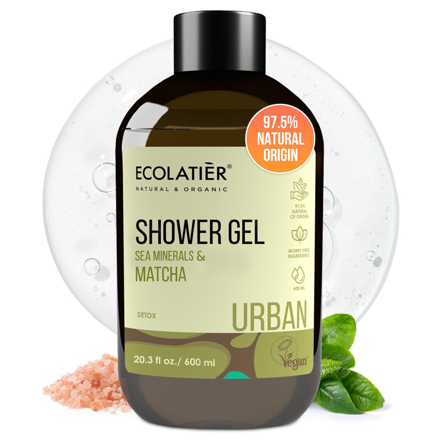 Sea Minerals &amp; Matcha Shower Gel - Natural Body Wash for Women &amp; Men, 97.5% Natural Ingredients, Detoxifying &amp; Hydrating Cleanser for Sensitive Skin, Gentle &amp; Nourishing Care - 20.3 - Fl Oz / 600 ml