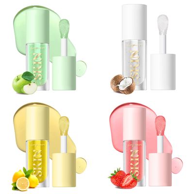 Mrettick Plumping Lip Oil 4 Packs Hydrating Lip Glow Oil Fruit Extract Lip Gloss Moisturizing Lip Balm and Tinting for Dry Lips