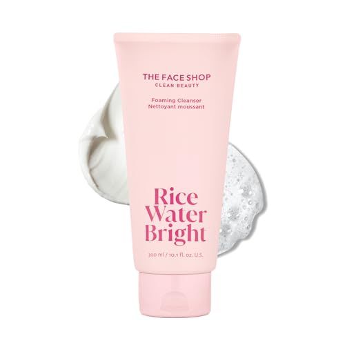 The Face Shop Rice Water Bright Foaming Facial Cleanser with Ceramide, Gentle Face Wash for Hydrating &amp; Moisturizing, Vegan Face Cleanser, Makeup Remover, Korean Skin Care for All Skin Types, 300ml