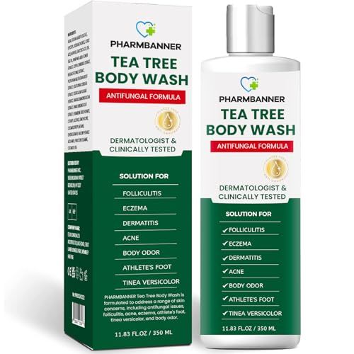Tea Tree Body Wash Antifungal: Folliculitis Treatment for Dermatitis-Prone Skin, Face &amp; Body Acne, Jock Itch, Athletes Foot, Ringworm, Tinea Versicolor, Body Odor, Eczema and Hidradenitis Suppurativa