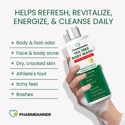 Tea Tree Body Wash Antifungal: Folliculitis Treatment for Dermatitis-Prone Skin, Face &amp; Body Acne, Jock Itch, Athletes Foot, Ringworm, Tinea Versicolor, Body Odor, Eczema and Hidradenitis Suppurativa
